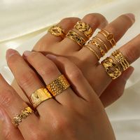 Stainless Steel 18K Gold Plated Ethnic Style Streetwear Plating Geometric Natural Stone Open Ring main image 3