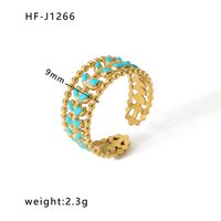 Stainless Steel 18K Gold Plated Ethnic Style Streetwear Plating Geometric Natural Stone Open Ring sku image 40