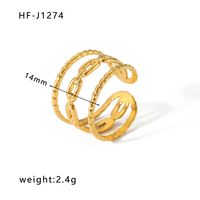 Stainless Steel 18K Gold Plated Ethnic Style Streetwear Plating Geometric Natural Stone Open Ring sku image 37