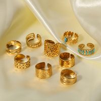Stainless Steel 18K Gold Plated Ethnic Style Streetwear Plating Geometric Natural Stone Open Ring main image 5