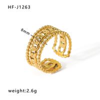 Stainless Steel 18K Gold Plated Ethnic Style Streetwear Plating Geometric Natural Stone Open Ring sku image 1