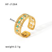 Stainless Steel 18K Gold Plated Ethnic Style Streetwear Plating Geometric Natural Stone Open Ring sku image 33
