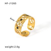 Stainless Steel 18K Gold Plated Ethnic Style Streetwear Plating Geometric Natural Stone Open Ring sku image 39