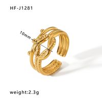 Stainless Steel 18K Gold Plated Ethnic Style Streetwear Plating Geometric Natural Stone Open Ring sku image 7