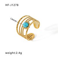 Stainless Steel 18K Gold Plated Ethnic Style Streetwear Plating Geometric Natural Stone Open Ring sku image 38