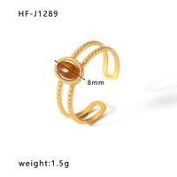 Stainless Steel 18K Gold Plated Ethnic Style Streetwear Plating Geometric Natural Stone Open Ring sku image 44