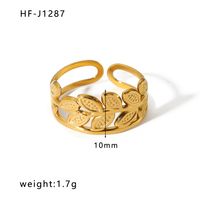 Stainless Steel 18K Gold Plated Ethnic Style Streetwear Plating Geometric Natural Stone Open Ring sku image 14