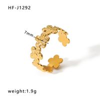 Stainless Steel 18K Gold Plated Ethnic Style Streetwear Plating Geometric Natural Stone Open Ring sku image 12