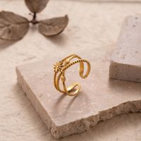 Ins Style Simple Style Leaf Solid Color Stainless Steel Plating Hollow Out 18k Gold Plated Open Ring main image 6