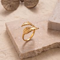 Ins Style Simple Style Leaf Solid Color Stainless Steel Plating Hollow Out 18k Gold Plated Open Ring main image 2
