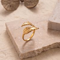 Ins Style Simple Style Leaf Solid Color Stainless Steel Plating Hollow Out 18k Gold Plated Open Ring sku image 9