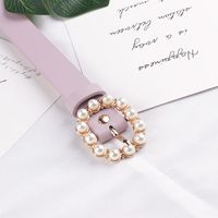Elegant Solid Color Pu Leather Alloy Inlay Artificial Pearls Women's Leather Belts main image 5