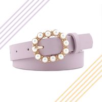 Elegante Color Sólido Cuero Sintético Aleación Embutido Perlas Artificiales Mujeres Cinturones De Cuero main image 1