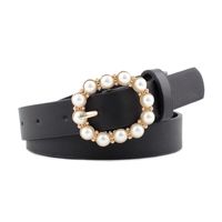 Elegant Solid Color Pu Leather Alloy Inlay Artificial Pearls Women's Leather Belts main image 4
