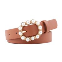 Elegant Solid Color Pu Leather Alloy Inlay Artificial Pearls Women's Leather Belts sku image 4