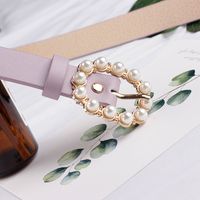 Elegant Solid Color Pu Leather Alloy Inlay Artificial Pearls Women's Leather Belts main image 3