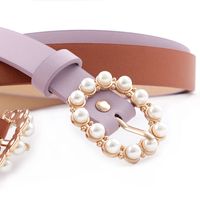 Elegant Solid Color Pu Leather Alloy Inlay Artificial Pearls Women's Leather Belts main image 2