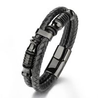 Hip-hop Retro Streetwear Color Block Pu Leather Titanium Steel Plating Men's Bangle main image 1