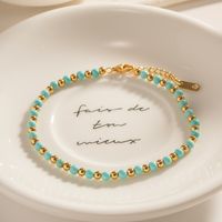 Ins Style Simple Style Round Stainless Steel Turquoise Beaded Plating 18k Gold Plated Women's Anklet main image 1