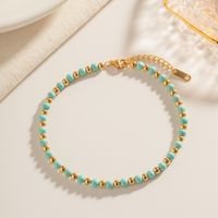 Ins Style Simple Style Round Stainless Steel Turquoise Beaded Plating 18k Gold Plated Women's Anklet main image 2