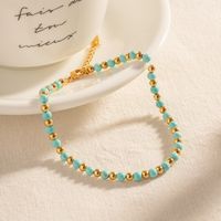 Ins Style Simple Style Round Stainless Steel Turquoise Beaded Plating 18k Gold Plated Women's Anklet main image 3