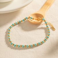 Ins Style Simple Style Round Stainless Steel Turquoise Beaded Plating 18k Gold Plated Women's Anklet main image 4