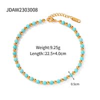 Ins Style Simple Style Round Stainless Steel Turquoise Beaded Plating 18k Gold Plated Women's Anklet sku image 3