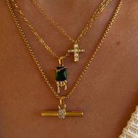 Retro Cross Stainless Steel Inlay Zircon 18k Gold Plated Pendant Necklace main image 5