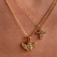 Retro Cross Stainless Steel Inlay Zircon 18k Gold Plated Pendant Necklace main image 2