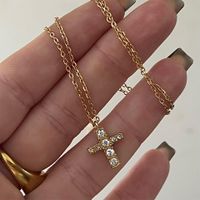 Retro Cross Stainless Steel Inlay Zircon 18k Gold Plated Pendant Necklace sku image 1