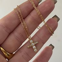 Retro Cross Stainless Steel Inlay Zircon 18k Gold Plated Pendant Necklace main image 1