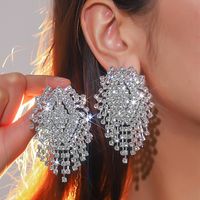 1 Paire Glam Tassel Cuivre Placage Incrustation Strass Argent Plaqué Boucles D'oreilles sku image 1