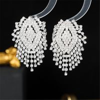 1 Paire Glam Tassel Cuivre Placage Incrustation Strass Argent Plaqué Boucles D'oreilles main image 4