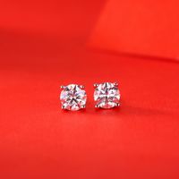 1 Pair Sweet Geometric Sterling Silver Plating Inlay Moissanite Ear Studs main image 1