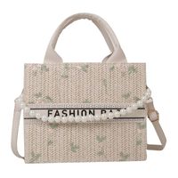 Women's Pu Leather Straw Letter Flower Elegant Vacation Pearls Square Open Shoulder Bag Handbag Crossbody Bag sku image 2