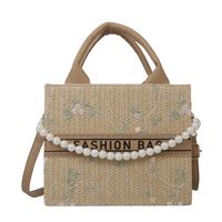 Women's Pu Leather Straw Letter Flower Elegant Vacation Pearls Square Open Shoulder Bag Handbag Crossbody Bag sku image 1