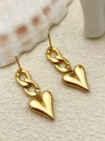 1 Paire Style IG Forme De Cœur Placage Acier Inoxydable 304 Plaqué Or 14K Boucles D'oreilles main image 3