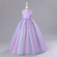 Princess Romantic Colorful Flower Pearl Polyester Girls Dresses main image 7