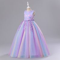 Princess Romantic Colorful Flower Pearl Polyester Girls Dresses main image 5