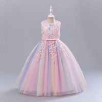 Princess Romantic Colorful Flower Pearl Polyester Girls Dresses sku image 1