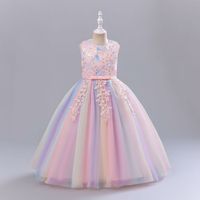 Princess Romantic Colorful Flower Pearl Polyester Girls Dresses main image 9