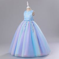 Princess Romantic Colorful Flower Pearl Polyester Girls Dresses main image 4