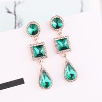 1 Pair Simple Style Shiny Round Square Water Droplets Inlay Alloy Crystal Rhinestones Drop Earrings main image 2