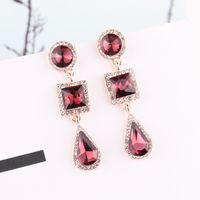 1 Pair Simple Style Shiny Round Square Water Droplets Inlay Alloy Crystal Rhinestones Drop Earrings main image 3