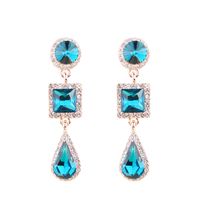1 Pair Simple Style Shiny Round Square Water Droplets Inlay Alloy Crystal Rhinestones Drop Earrings sku image 2