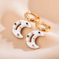 1 Pair Elegant Moon Copper Enamel Plating Inlay Zircon Gold Plated Drop Earrings main image 2