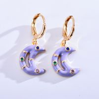 1 Pair Elegant Moon Copper Enamel Plating Inlay Zircon Gold Plated Drop Earrings main image 6