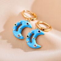 1 Pair Elegant Moon Copper Enamel Plating Inlay Zircon Gold Plated Drop Earrings sku image 2