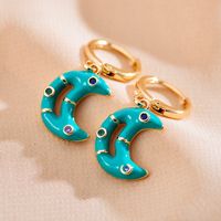 1 Pair Elegant Moon Copper Enamel Plating Inlay Zircon Gold Plated Drop Earrings main image 3