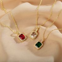 Glam Shiny Square Copper Plating Inlay Zircon Pendant Necklace main image 4